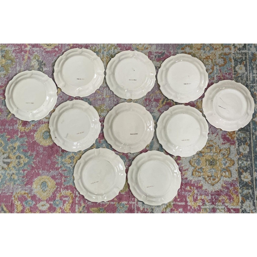 Set Of 10 Vintage Plates Italy Flowers Cottagecore Pottery Majolica Nove Rose - Picture 15 of 16